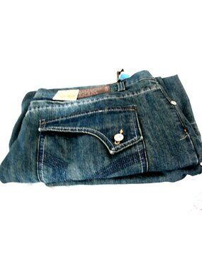 New Mens City Ink Denim Men's Dark Wash Distressed Jeans Size 44 Y2K Streetwear
